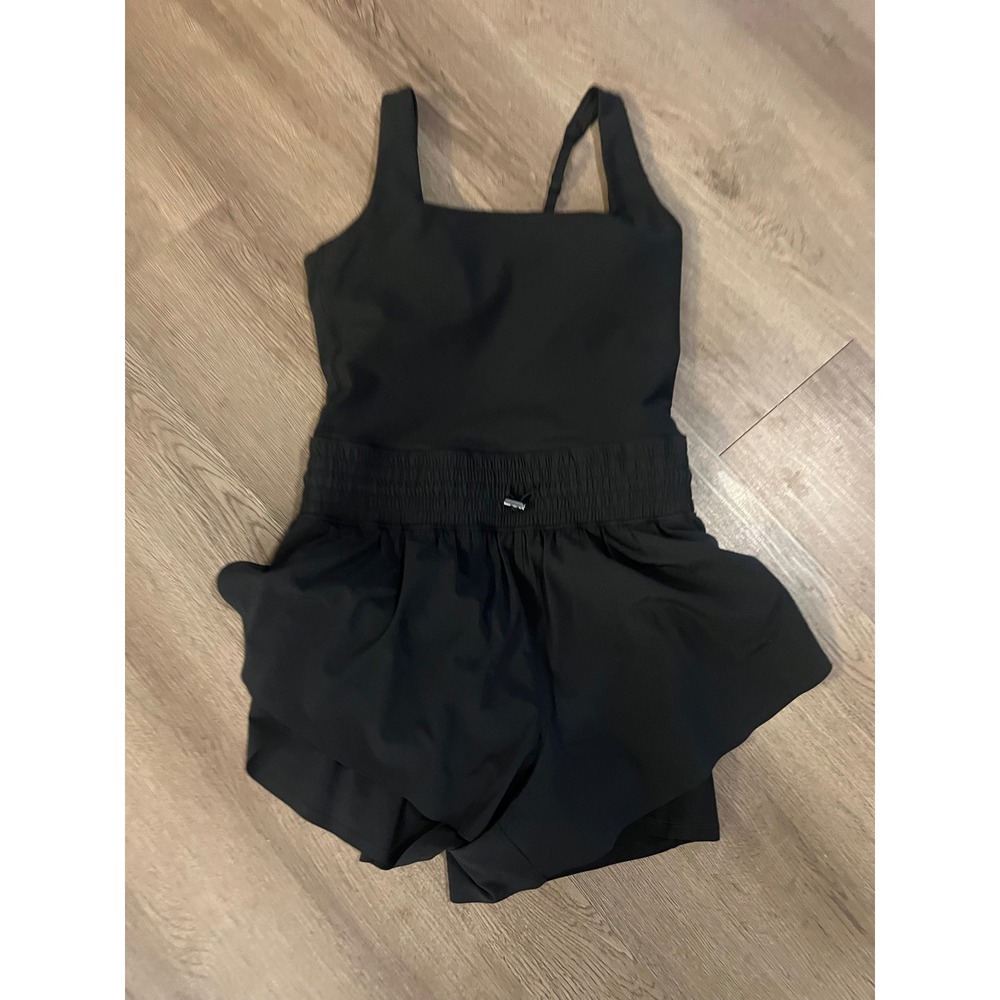 YPB Your Personal Best Black Athletic Workout Romper Square Neck Medium